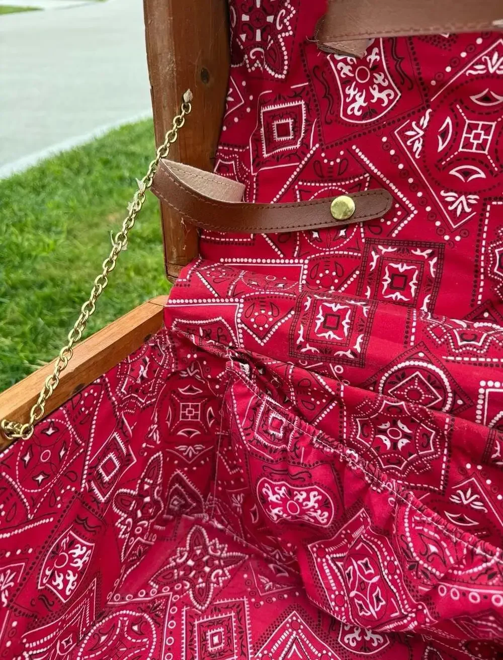 Vintage Wicker Picnic Basket with Red Bandana Print Lining